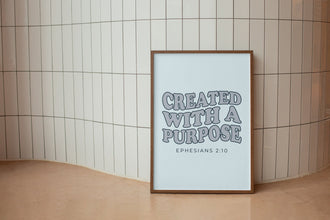 Created with a purpose Print, Retro Christian Wall Art, Christian Poster, Bible Verse, Digital Download, Scripture Printable Art 1536554333