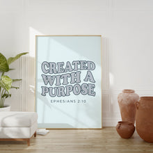Created with a purpose Print, Retro Christian Wall Art, Christian Poster, Bible Verse, Digital Download, Scripture Printable Art 1536554333