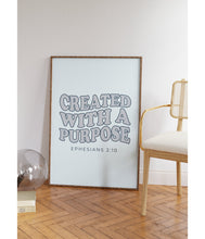 Created with a purpose Print, Retro Christian Wall Art, Christian Poster, Bible Verse, Digital Download, Scripture Printable Art 1536554333