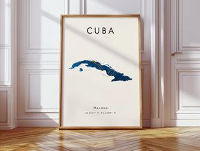Cuba Map PRINTED Poster  Blue and Gold  North America  Wall Art Print  Home Decor  Geography Map Gift  Wallpaper 4396802828