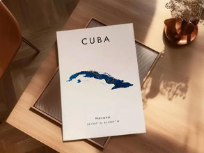 Cuba Map PRINTED Poster  Blue and Gold  North America  Wall Art Print  Home Decor  Geography Map Gift  Wallpaper 4396802828