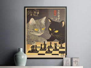 Cute Cats Playing Chess Poster, Vintage Style Cat Art Print, Unique Animal Chess Game Decor, Wall Art for Cat Lovers, Home Decor 1819759244