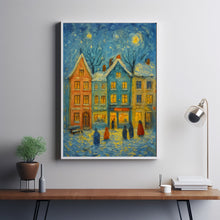 Cute Winter Town Wall Art Retro Winter Holiday Art Hello December Print, Christmas Farmhouse Decor,