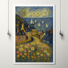 Cute Yacht Village Wall Art Pastel Coastal Painting Neutral Beach Farmhouse Decor Pink Summertime