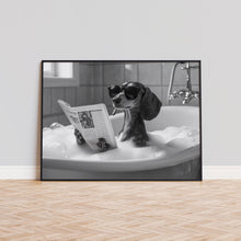Dachshund in Bathtub Print, Dog Reading Newspaper Poster, Funny Black and White Wall Art,  Photography Prints, Museum Quality Photo Print 1775295350