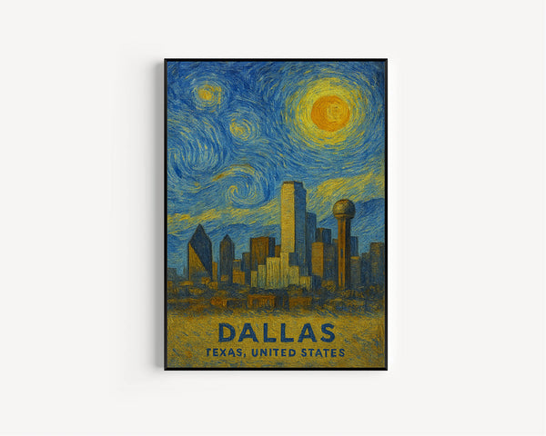 Dallas Poster Print, Dallas Travel Poster, Dallas Van Gogh Style Wall Art, Dallas, Texas, United States