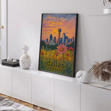 Dallas Texas Travel Poster, Texas Wall Art, Dallas Skyline Print, Southern Home Decor, Cityscape Illustration, Housewarming Gift