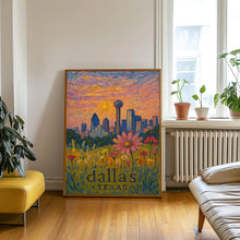 Dallas Texas Travel Poster, Texas Wall Art, Dallas Skyline Print, Southern Home Decor, Cityscape Illustration, Housewarming Gift