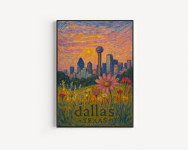 Dallas Texas Travel Poster, Texas Wall Art, Dallas Skyline Print, Southern Home Decor, Cityscape Illustration, Housewarming Gift