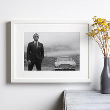 Daniel Craig Print, 007 James Bond Car, Black and White Wall Art, Vintage Print, Photography Prints, Museum Quality Photo Art Print 1606604842