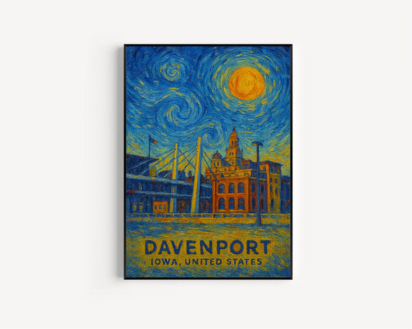 Davenport Poster Print, Davenport Travel Poster, Davenport Van Gogh Style Wall Art, Davenport, Iowa, United States