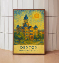 Denton Poster Print, Denton Travel Poster, Denton Van Gogh Style Wall Art, Denton, Texas, United States