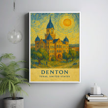 Denton Poster Print, Denton Travel Poster, Denton Van Gogh Style Wall Art, Denton, Texas, United States