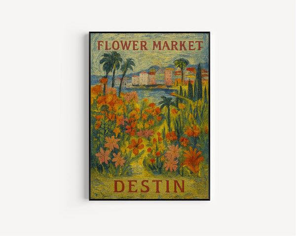 Destin Flower Market Poster, Wall Decor, Florida Floral Illustration, Botanical Gallery Wall Art, Gift For Friend, Travel Poster, Modern