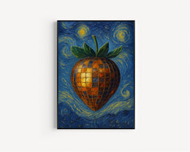 Disco Strawberry Art Print, Disco Ball Strawberry, Pink Red Trendy Poster, Glam Retro 70s Disco, Kitchen Wall Decor, Disco Fruit, Funky Fun