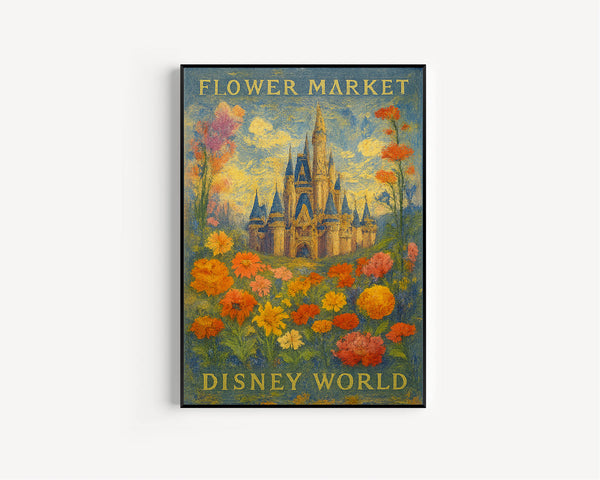 Disney World Flower Market Poster, Wall Decor, Orlando Floral Illustration, Botanical Gallery Wall Art, Gift For Friend, Travel Poster
