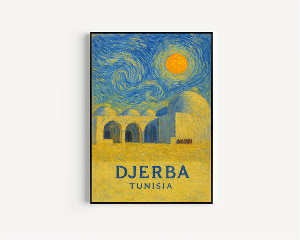 Djerba Poster Print, Djerba Travel Poster, Djerba Van Gogh Style Wall Art, Djerba, Tunisia