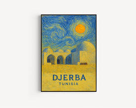 Djerba Poster Print, Djerba Travel Poster, Djerba Van Gogh Style Wall Art, Djerba, Tunisia