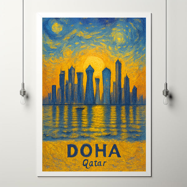Doha Travel Print Wall Art, Doha - Qatar City Print, Doha Travel Gift, Doha City Poster, Van Gogh style Travel Gift, Doha Home Decor
