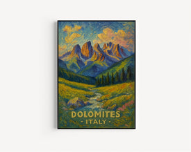 Dolomites Italy Vintage Poster_ Mountain Landscape with Alpine Stream _ Retro Wall Art for Nature Lovers - Dolomites Wall art