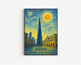 Dubai Poster Print, Dubai Travel Poster, Dubai Van Gogh Style Wall Art, Dubai, United Arab Emirates