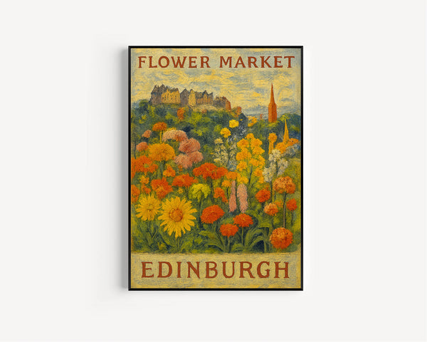 Edinburgh Flower Market Poster, Wall Decor, United Kingdom Floral Illustration, Botanical Gallery Wall Art, Gift For Friend, Travel Poster