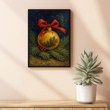 Elegant Christmas Ornament with Red Bow on Evergreens - Festive Holiday Still Life, Vintage Christmas