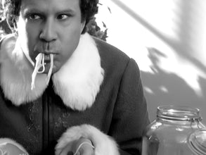 Elf Buddy Eating Spaghetti Poster, Black and White, Funny Christmas Movie, Trendy Kitchen Wall Art, Breakfast Spaghetti Elf Funny Christmas 1822683967