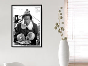 Elf Buddy Eating Spaghetti Poster, Black and White, Funny Christmas Movie, Trendy Kitchen Wall Art, Breakfast Spaghetti Elf Funny Christmas 1822683967