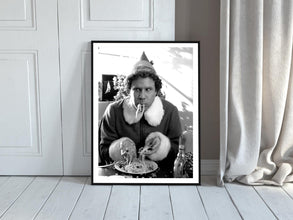 Elf Buddy Eating Spaghetti Poster, Black and White, Funny Christmas Movie, Trendy Kitchen Wall Art, Breakfast Spaghetti Elf Funny Christmas 1822683967