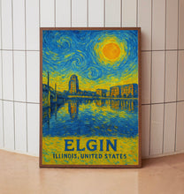 Elgin Poster Print, Elgin Travel Poster, Elgin Van Gogh Style Wall Art, Elgin, Illinois, United States