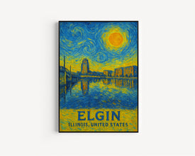 Elgin Poster Print, Elgin Travel Poster, Elgin Van Gogh Style Wall Art, Elgin, Illinois, United States
