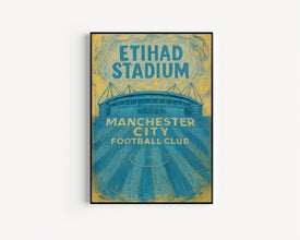 Etihad Stadium Manchester City Digital Print – Modern Blue Football Poster  Man City Wall Art for Fans