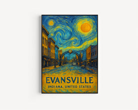 Evansville Poster Print, Evansville Travel Poster, Evansville Van Gogh Style Wall Art, Evansville, Indiana, United States
