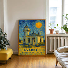 Everett Poster Print, Everett Travel Poster, Everett Van Gogh Style Wall Art, Everett, Washington, United States