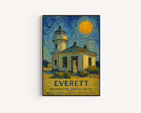 Everett Poster Print, Everett Travel Poster, Everett Van Gogh Style Wall Art, Everett, Washington, United States