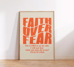 Faith Over Fear Poster, Psalms, Bible Verse Print, Free Delivery, Trendy Christian Wall Art, Retro Poster, Christian Poster, Physical poster 4349882287