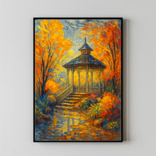 Fall Gazebo Portrait Art Painting, Cozy Autumn Color Palette Style Artwork, Wall Art Farmhous