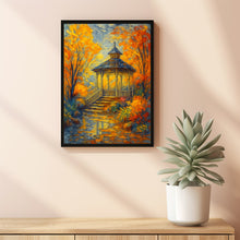 Fall Gazebo Portrait Art Painting, Cozy Autumn Color Palette Style Artwork, Wall Art Farmhous