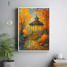 Fall Gazebo Portrait Art Painting, Cozy Autumn Color Palette Style Artwork, Wall Art Farmhous