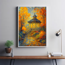 Fall Gazebo Portrait Art Painting, Cozy Autumn Color Palette Style Artwork, Wall Art Farmhous
