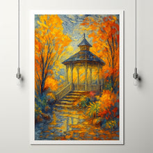 Fall Gazebo Portrait Art Painting, Cozy Autumn Color Palette Style Artwork, Wall Art Farmhous