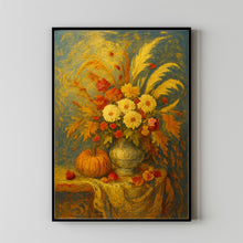 Fall Harvest Wall Art Still Life Vintage Oil Painting Autumn Harvest Artwork Pumpkin Print, Floral Rustic