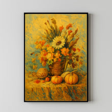 Fall Harvest Wall Art, Vintage Style Oil Painting Autumn Harvest Still Life Artwork Print, Pumpkin