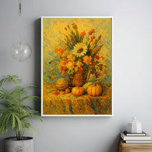 Fall Harvest Wall Art, Vintage Style Oil Painting Autumn Harvest Still Life Artwork Print, Pumpkin