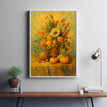 Fall Harvest Wall Art, Vintage Style Oil Painting Autumn Harvest Still Life Artwork Print, Pumpkin