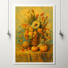 Fall Harvest Wall Art, Vintage Style Oil Painting Autumn Harvest Still Life Artwork Print, Pumpkin