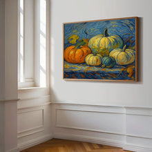 Fall Still Life Pumpkin Art, Vintage Fall Art Pumpkin Painting Moody Fall Orange and White Pumpkin