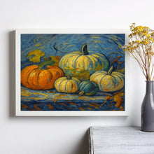 Fall Still Life Pumpkin Art, Vintage Fall Art Pumpkin Painting Moody Fall Orange and White Pumpkin