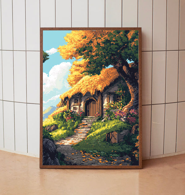 Fantasy Hobbits Pixel Art Poster – Retro Wall Art for Fantasy Fans